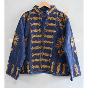 Chaqueta India hecha a mano con bordado, chaqueta bohemia de lona de pato, manga larga, tamaños personalizados y telas disponibles - Product Image 1