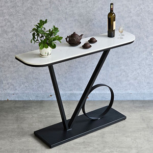 Table décorative VO 120x30x85cm, style minimaliste, plateau en pierre et pieds en fer pour salon - CST032 - Product Image 3