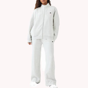 Ensemble survêtement pour femme avec sweat-shirt à fermeture éclair et pantalon de jogging, coupe décontractée, mélange de coton, vêtements de sport deux pièces, vente en gros - Product Image 1