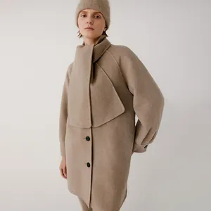 专业供应商定制标志复古保暖长袖时尚大衣高领女式羊毛外套