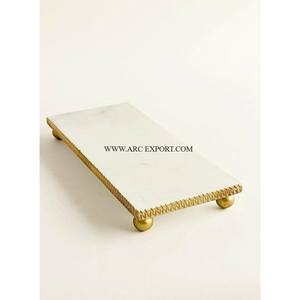 Marvelous Designing <b>Large</b> Size Solid <b>Marble</b> Food and Dessert Tray With Snake Shape Brass Handles Hotel and Restaurant Tray - Product Image 5