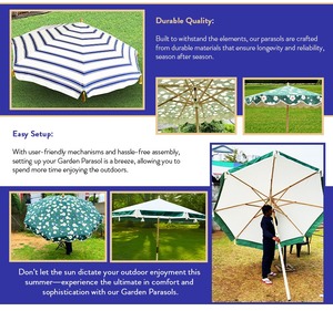 Modern Classic Peach Valance Wooden <b>Frame</b> Parasol Umbrella Manual Control Big Print List Simple Style-New Arrival for Garden - Product Image 2