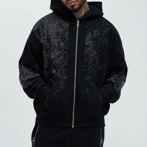 Ensemble de survêtement pour homme de haute qualité, personnalisé, d'hiver, à capuche, vintage, avec strass, 100% coton, sweat-shirt et jogging, design 2 en 1 - Product Image 2