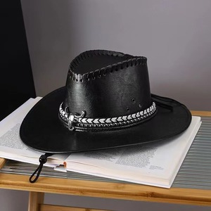 Sombrero de caballero vaquero occidental de estilo Vintage Unisex, visera grande con estampado de cuero, sombrero de copa Jazz para ropa informal al aire libre para hombres - Product Image 2