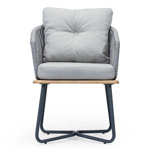 Chaise de salle à manger au design moderne avec cadre en aluminium Corde tissée et siège en bois Coussin en fer inclus - Product Image 2