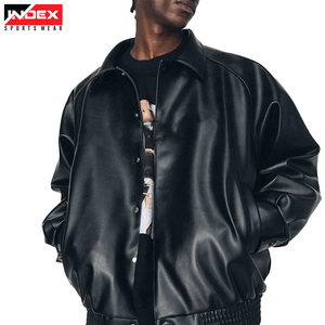 Chaqueta de Motociclista de Cuero PU Negra para Hombre, Marca INDEX SPORTSWEAR, Cuello Camisero, Cierre de Botones, Corte Regular, para Otoño - Product Image 3
