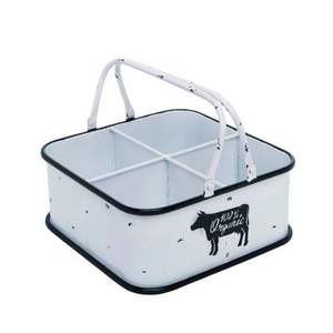 Elegante Caddy galvanizado con encanto rústico de granja ideal para organización o almacenamiento de decoración de mesa de comedor - Product Image 1