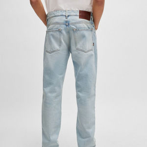 2025 dernière conception hommes respirant Denim pantalon Logo personnalisé Style droit hiver automne été printemps lavé jean tricoté - Product Image 3