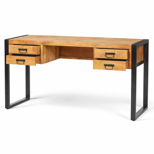 Luxury Industrial Solid Wood Office Desk | Handmade Mango Wood Executive <b>Workstation</b> | Modern Iron Frame Desk 3-Year Warranty - Product Image 1