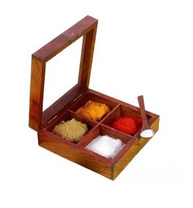 Boîte à épices ronde en bois fabriquée à la main avec le meilleur manguier conçu fabricant indien usine - Product Image 1