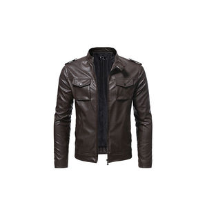 Fabricantes profesionales Chaquetas de cuero de piel de oveja de ajuste regular con forro de satén Dobladillo acanalado elástico Chaqueta de cuero para hombres Hombres - Product Image 1