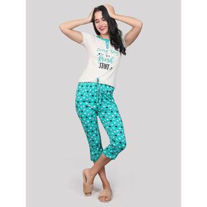 Ensemble de pyjama vert pour femmes Evolve, pantalon capri et haut en coton super doux avec 2 poches latérales, tissu tissé, commande minimum 5 pièces - Product Image 3