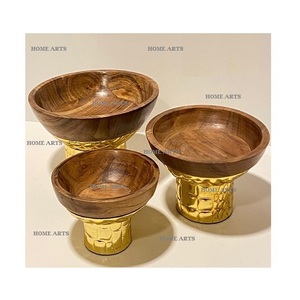 Ensemble de 3 bols à dessert de tailles différentes, forme ronde, en bois décoratif avec support en aluminium par Home Arts - Product Image 1