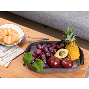 Bandeja para servir alimentos de forma ovalada de Metal galvanizado antiguo con mango de madera para el hogar, Hotel, aperitivos, bebidas, Bandejas para servir - Product Image 4