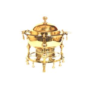 Plato de frotamiento de Metal de latón con soporte de quemador personalizado Calentador de alimentos Plato de frotamiento de acabado chapado en oro brillante - Product Image 1