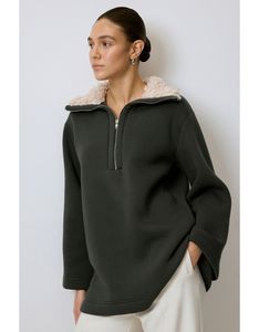 Premium Quality Women's Sweatshirt Fox Fur Collar 100% Cotton Quick Dry Knee Over-sized <b>Knitted</b> <b>Sets</b> Half Zip Thick Solid - Product Image 2