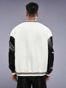 <b>Y2K</b> College Baseball Jacket for Men Wool Blend Body PU Leather Sleeves Modern Urban <b>Streetwear</b> Snap Button Varsity Outerwear - Product Image 2