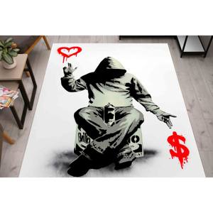 Alfombra Banksy: Alfombra con Estampado de Arte de Graffiti 'Love or Money', Alfombra Suave con Pelo Largo - Product Image 5