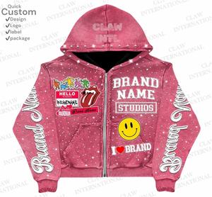 Costume de jogging streetwear vintage pour hommes 100% coton sweat à capuche ample surdimensionné pantalon de survêtement fermeture éclair patch broderie vêtements de sport tricotés - Product Image 5