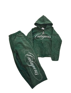 Conjunto de Sudadera con Capucha y Pantalones Anchos de Doble Capa con Cremallera, 100% Algodón Estampado con Pedrería, Bordado de Alta Calidad, 450 Gsm - Product Image 2