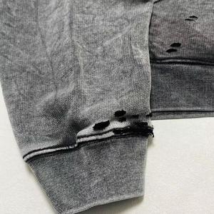 เสื้อฮู้ดผ้าฝ้าย100% แอซิดกรดชุดไฮสตรีทเสื้อสเวตเตอร์เก่าซักหินเสื้อมีฮู้ดโอเวอร์ไซส์ออกแบบได้ตามต้องการ - Product Image 6