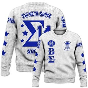 Invierno transpirable Phi Beta Sigma letras griegas 1914 acrílico tejido Chenille azul blanco Sigma Beta fraternidad suéter - Product Image 2