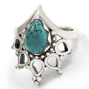 Throat Chakra Cocktail Crown <b>Ring</b> With Natural Turquoise Gemstone In Pear Shape Crafted From 925 Sterling <b>Silver</b> <b>Boho</b> Jewelry - Product Image 1