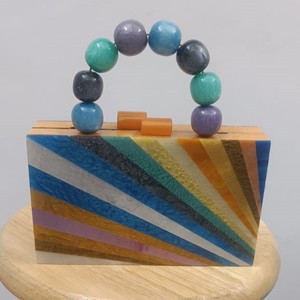 Pochette pour femmes en résine faite à la main nouveau Design sac à main doublure en coton bouton en strass couleur personnalisable maison fête mariage - Product Image 5