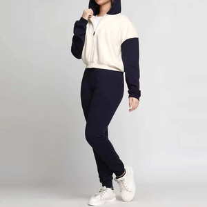 2025 algodón de alta calidad para mujer con logotipo personalizado invierno sólido Jogging traje último diseño Sudadera con capucha chándal conjunto cremallera completa transpirable - Product Image 5