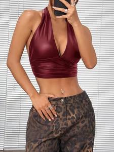 Nouvelle mode hauts en tricot à licou pour femmes hauts Sexy personnalisés décoration en dentelle hauts à licou pour femmes hauts à bretelles croisées - Product Image 5