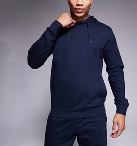 Vêtements d'hiver en gros, logo personnalisé imprimé, survêtement en molleton français 100% coton épais pour hommes, respirant, bleu marine - Product Image 4