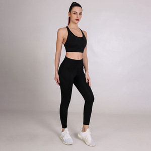 Fitness 2 Pcs Yoga Sets Plain Gym Outfit Comfortable Active Wear Yoga Jackets Workout <b>Leggings</b> Pants Yoga Sets for Women - Product Image 5