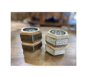 Ensemble de deux mabkhars en bois et en métal, forme hexagonale, brûleur à bakhoor pour accessoires de décoration de mariage - Product Image 5