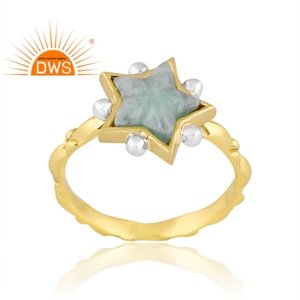 Bague en laiton plaqué or 18 carats avec pierres précieuses en amazonite naturelle, design vintage, fournisseur de bijoux personnalisés pour femmes, cadeau pour elle - Product Image 1