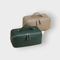 Nouvelle Trousse de Toilette de Voyage Haut de Gamme en Cuir Véritable Rétro, Capacité Moyenne, Étanche, Portable, avec Poignée Souple pour Cosmétiques