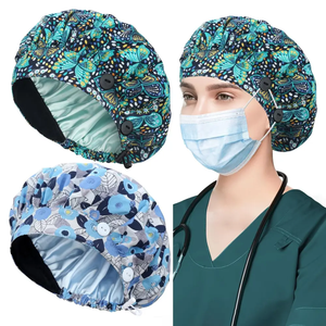 Chapeau chirurgical unisexe avec logo privé, couleur unie, à nouer à l'arrière, pour infirmière, médecin, chapeau de travail, bonnet en coton avec boutons - Product Image 3