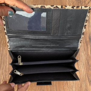 Nouveaux cheveux faits à la main sur imprimé Animal en cuir véritable portefeuille à deux volets pour femmes Western 100% peau de vache porte-carte de crédit portefeuille mince - Product Image 6