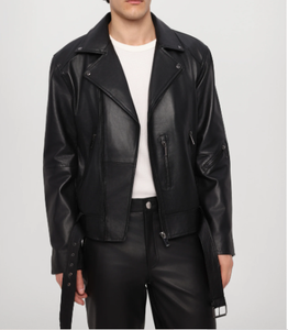 Chaqueta de cuero de bombardero de piel de oveja auténtica para hombre, chaqueta de piel de oveja para hombre - Product Image 5