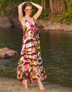 Robe sans manches d'été Boho faite à la main Mini Faftan Kaftan avec logo imprimé numérique Tie-Dye à l'arrière - Product Image 3