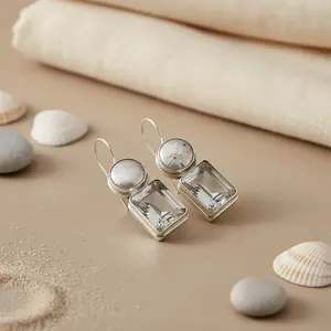 Elegant Women's 925 Silver Pearl & Quartz Drop Earrings <b>Fashion</b> <b>Jewelry</b> - Product Image 3