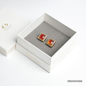 Boutons de manchette de luxe pour homme [Collection Tinh Vu] plaqués or 18 carats - Pierre précieuse agate rouge facettée Fengshui (MSDADOG006) - Fabriqué au Vietnam - Product Image 3