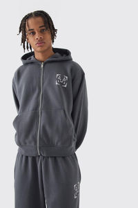 Sweatsuit 100% Cotton Acid Wash Heavy Weight Trouser and <b>Hoodie</b> Rhinestone Oversized Winter Tracksuit For Men's - Product Image 3