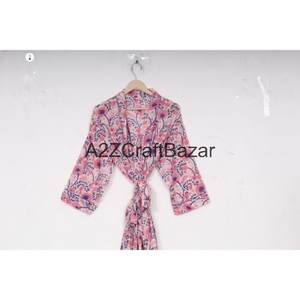 Bata de Kimono de algodón 100% Unisex para mujer, ropa de dormir con estampado Floral, tamaño libre, uso en el hogar, ropa de dormir cómoda para todas las estaciones - Product Image 6