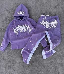 Factory Men Hoodies and Sweatpants Set Custom Puff Print Logotipo en relieve Mens Hoodies Set Streetwear Ropa Fabricante OEM - Product Image 2