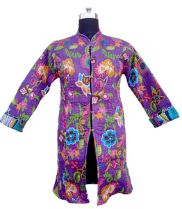 Veste en coton imprimé floral matelassée à manches longues respirante avec boutons décoratifs 2 poches Vêtement long Hiver pour le printemps - Product Image 1