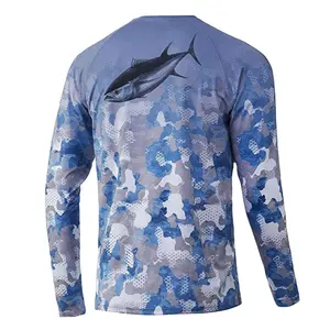 Upf50 Sublimatie Afdrukken Vissen Shirts Voor Mannen Uv Bescherming Snelle Droge Prestaties Lange Mouw Viskleding