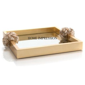 Nuevo patrón de moda llegada bandeja de forma rectangular de Metal chapado en oro de alto grado con mango de diseño único recubierto de polvo de Color negro - Product Image 3