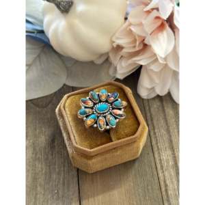 Bague ajustable en argent sterling avec turquoise Mohave faite à la main du sud-ouest - Product Image 4