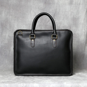 Classic Genuine Leather Laptop Messenger with Top Handle <b>for</b> Office Use Lightweight Durable Protective Black Color - Product Image 2