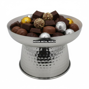 Bol de service en acier inoxydable martelé de style indien avec base sur pied, décoration d'intérieur, plateau à collations à prix exceptionnel - Product Image 1